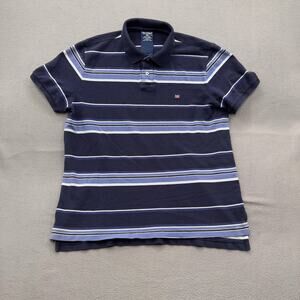 Polo Jeans Co Ralph Lauren Polo Shirt Mens XL Navy Blue Striped Short Sleeve